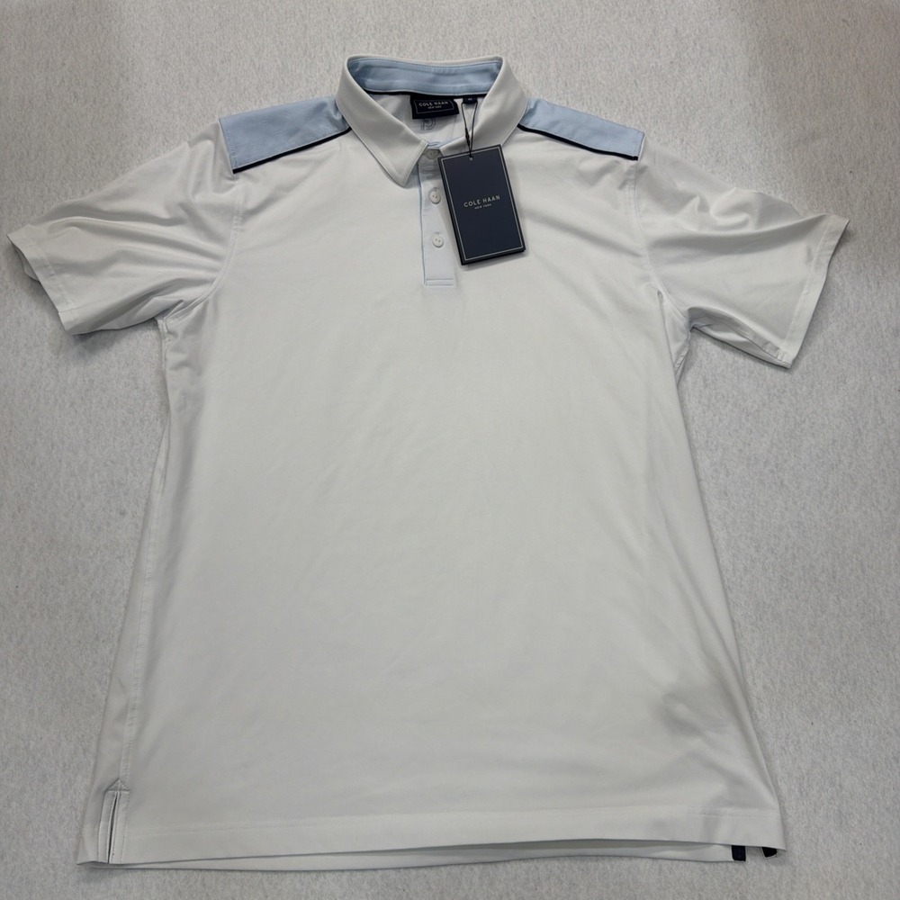 Men Cole Haan NWT White Short Sleeve  Collar shirt Sz Med Cobbler Polo Golf